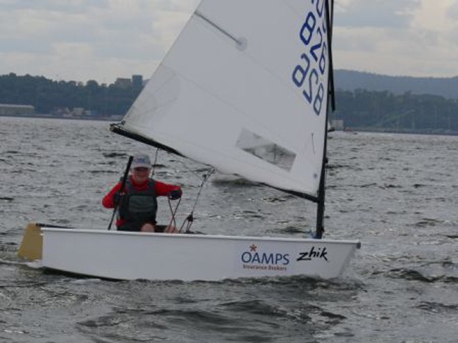 Optimist sailor Ryan Martin sailing Chill Out in the schools championship. © Jane and Jim Rogers
